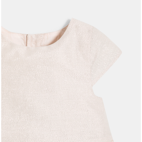 فستان كتان أنيق لامع باللون الوردي للفتيات الصغيرات